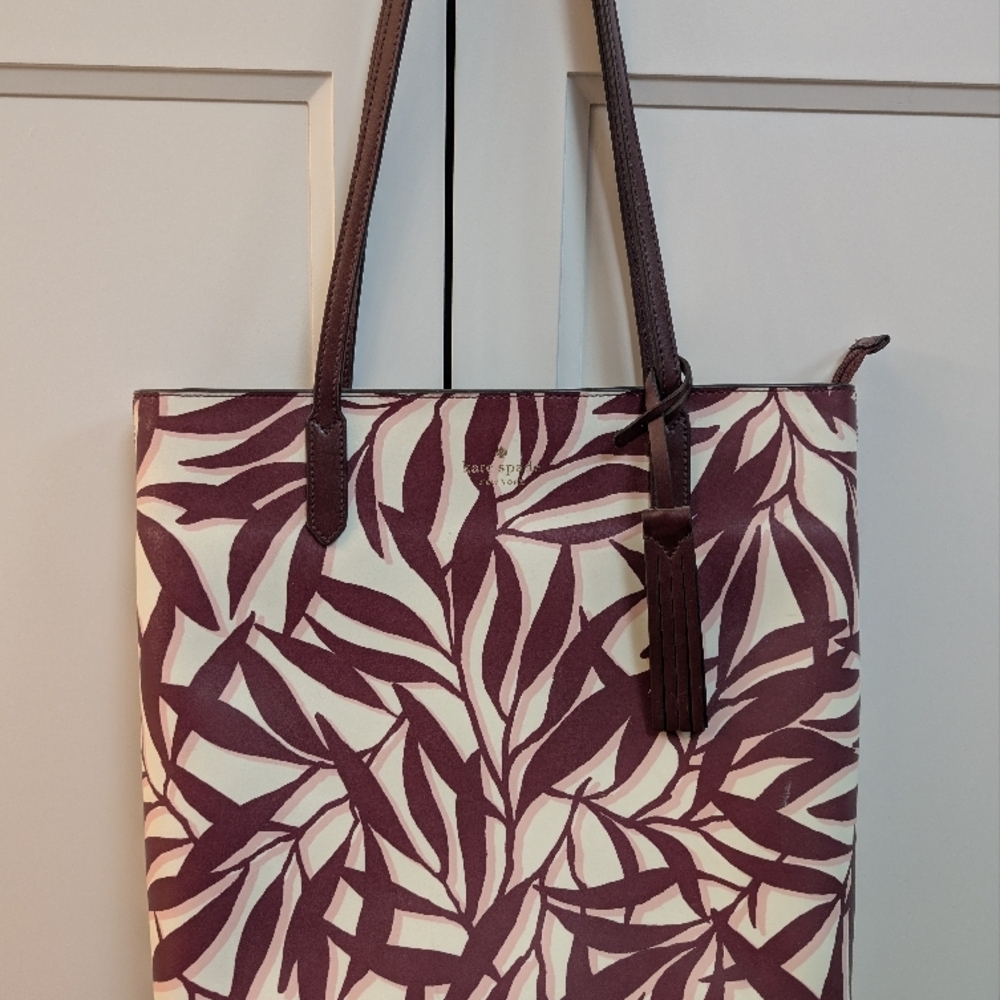 Kate Spade Purple Leaf Print Tote Bag